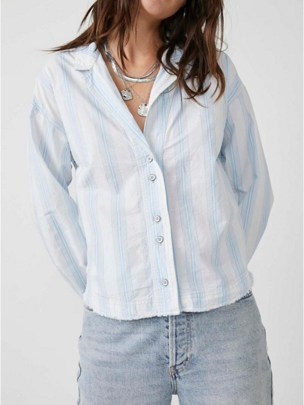 We The Free Free People Kelia Stripe Trapeze Button Down Shirt XS Flawed